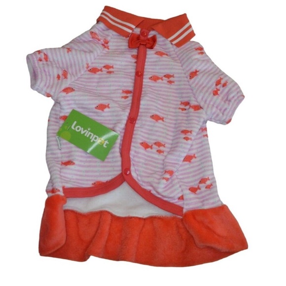 Lovinpet Dog Pajamas Soft Comfy Fleece Pjs Pink & Orange Striped Fish Design Siz - Picture 1 of 4